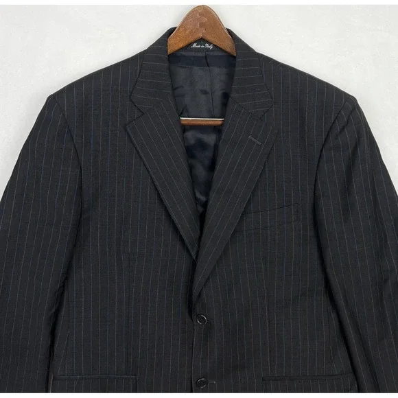Luciano‎ Barbera Suit Jacket Mens 44R Blazer Dark Gray Striped Wool Italy - Picture 2 of 13